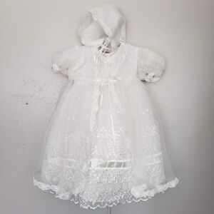 Lida NWOT Vintage Baby Girl 3 Months White Lace Blessing Dress Set Bonnet Formal